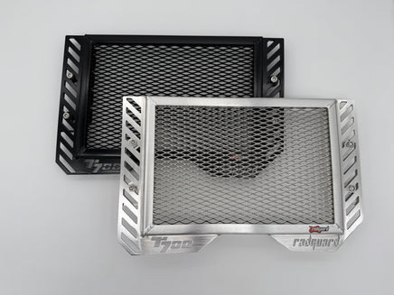 Motorcycle radiator guards for Yamaha Tenere 700 available in black and polished alloy