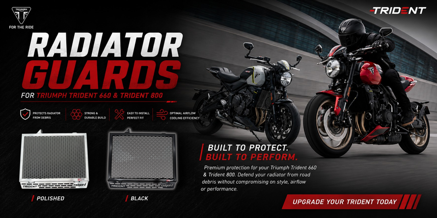 Triumph Trident 660 & 800 Rad Guard radiator guards available in black and polished alloy