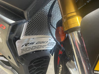 Rad Guard Aprilia RS660 premium Polished Radiator Guard fitted to the bike 