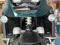 Rad Guard's in black fitted to a BMW R1300GS on green bike