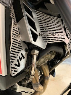Ducati V4 Polished Alloy rad guards fitted. Radiator Guards, protection, best looking rad guards