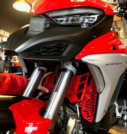 Ducati V4 Red Set rad guards fitted to red bike