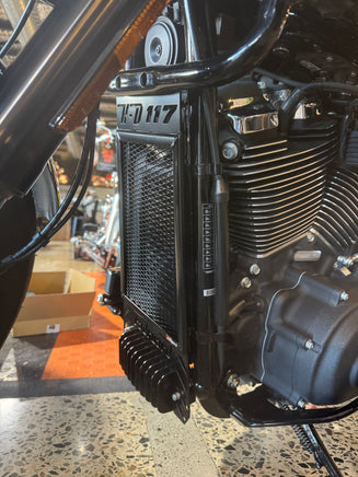 black rad guard fitted to a Harley Davidson Low Rider ST 117 