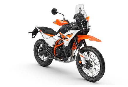 Orange and white motorcycle on a white background for a KTM 390 Adventure R 