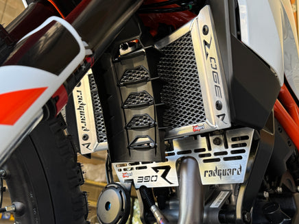 Perfect Fit for the KTM 390 Adventure R  Radiator & Engine Guard Set in polished alloy. Perfect Fit 
