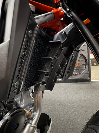 KTM 390 Enduro R Rad Guard in Black fitted. Shows the mounting is easy and protection is a essential! Available to purchase it now