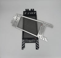 Motorcycle radiator guard with 'H-D' and 'RadGuard' branding on a gray background for a Harley Davidson Low Rider ST 117 